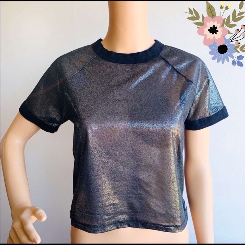 🆕PINK Victoria’s Secret Black Shimmer Crop Top,XS